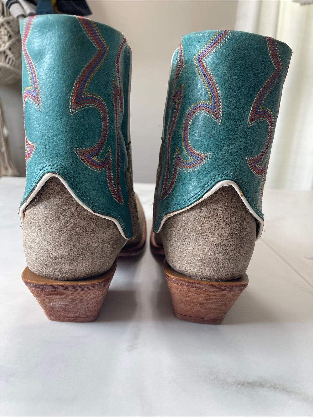 Twisted X Two-Tone Western Ankle Boots in Turquoise and Taupe - Picture 3 of 10